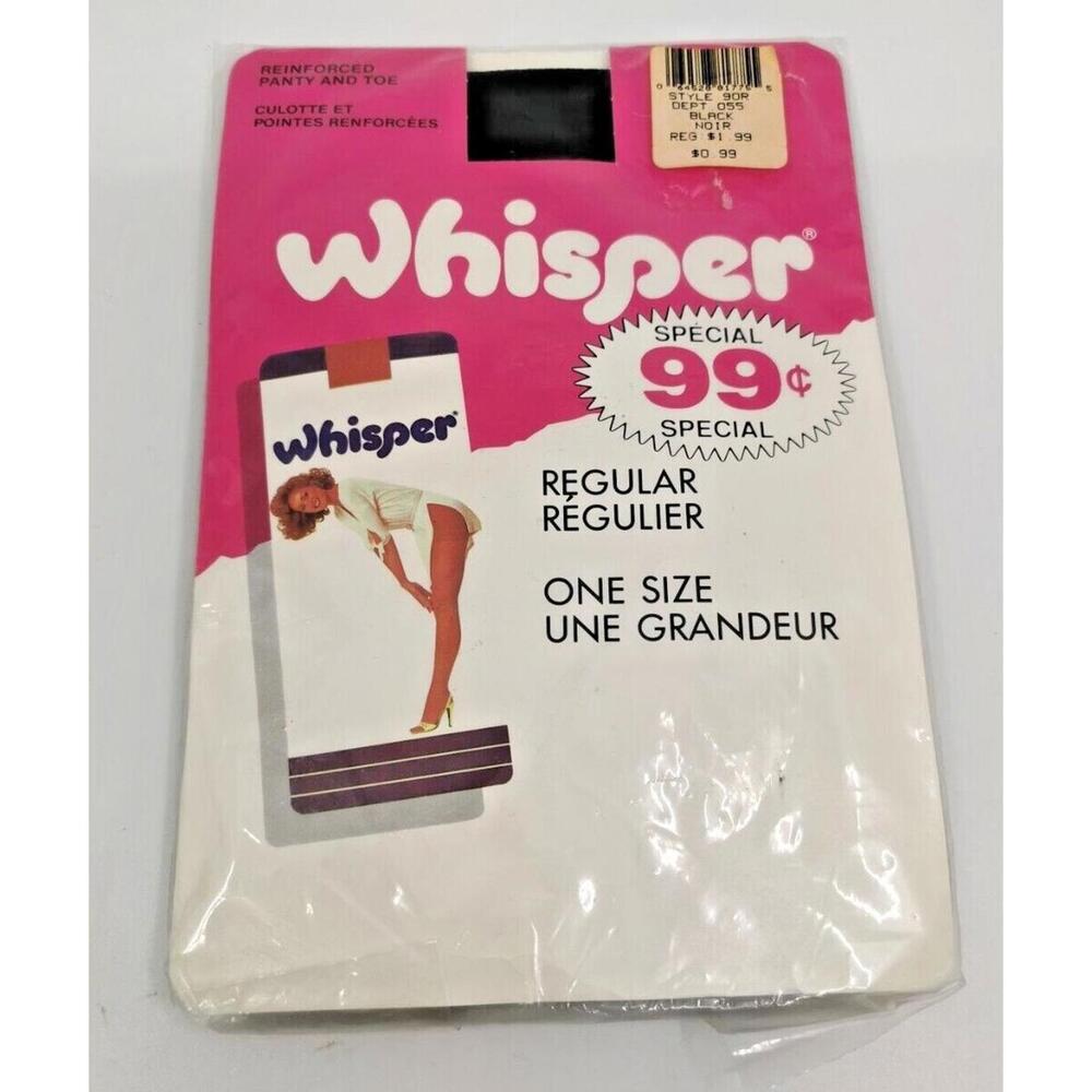 Vintage Pantyhose Whisper Black Regular One Size Average 100-150 lbs 90R Nylon